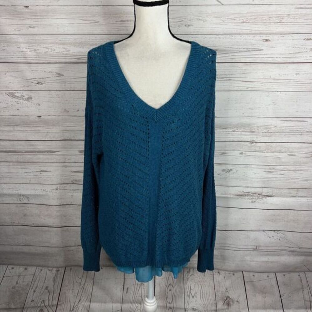 prAna Womens Ellery Sweater Size Large Teal Lined Layered